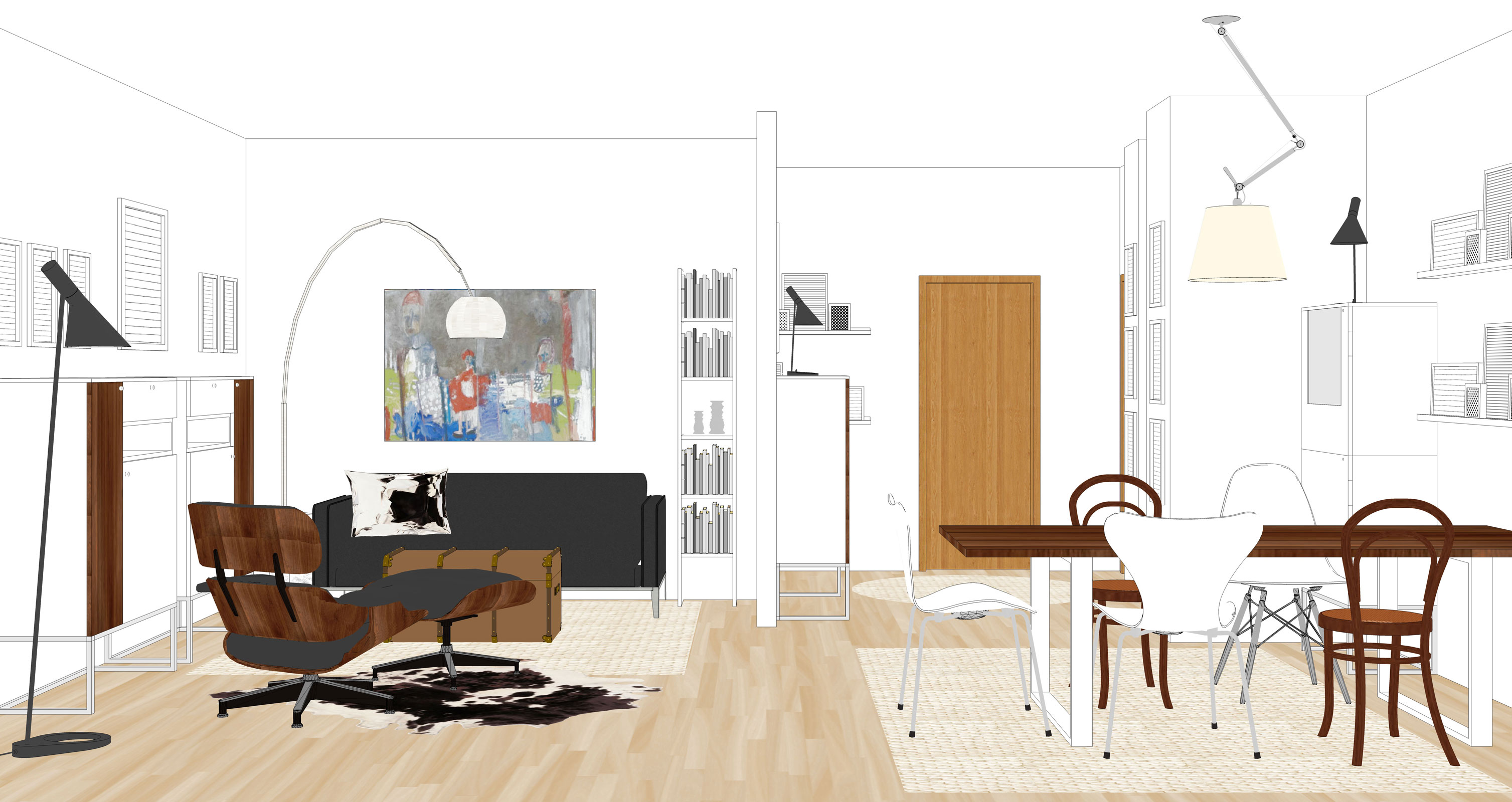 Wohnraum in 3D gezeichnet Online Wohnberatung